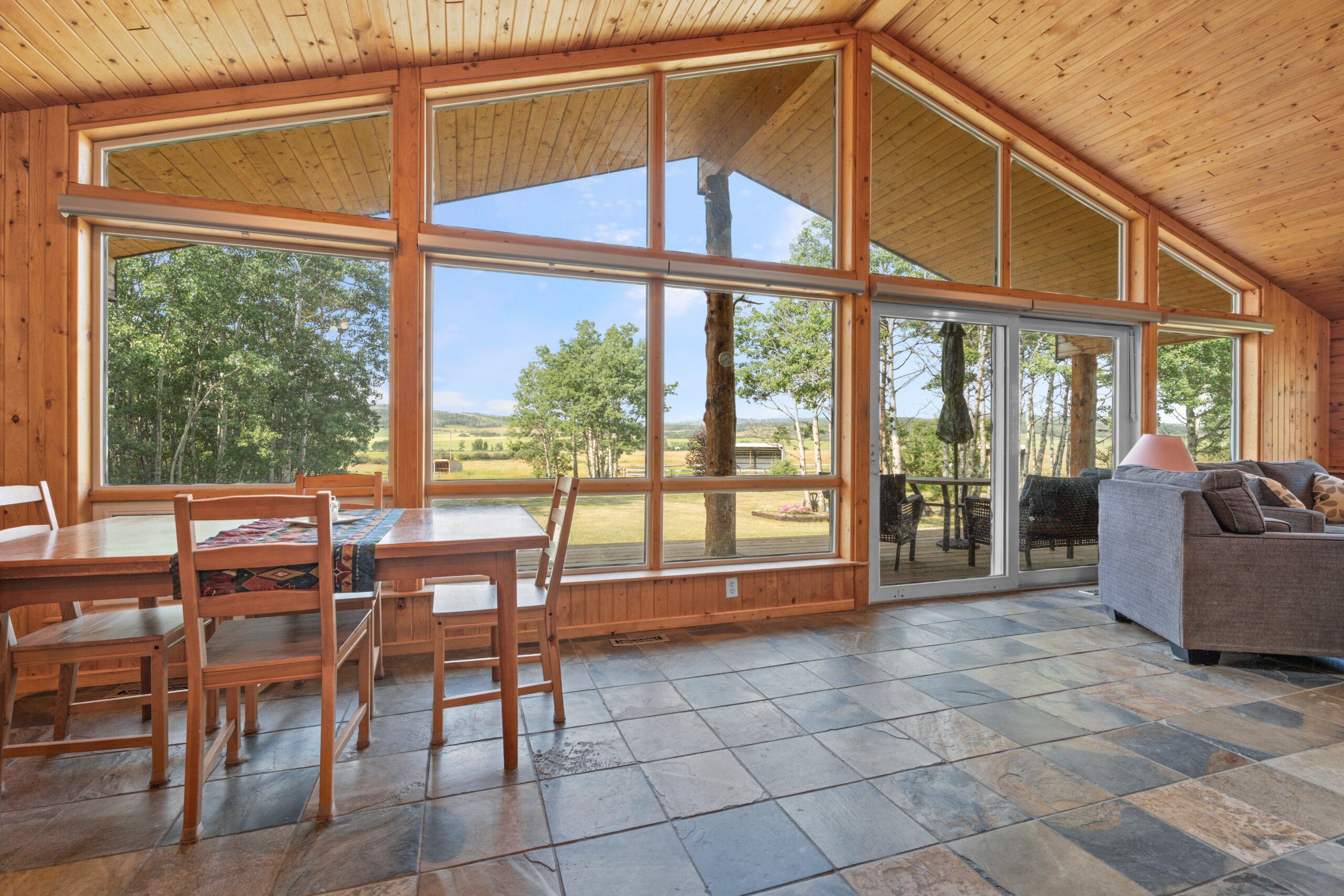 Vaulted living room with custom woodwork near Diamond Valley